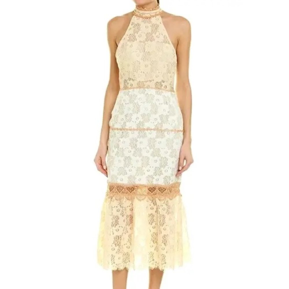 Foxiedox NWT Amelia Lace Halter Midi Dress in Blush size Small